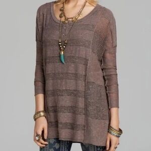 Wild Horses High Low Linen Tunic Sweater Taupe Small